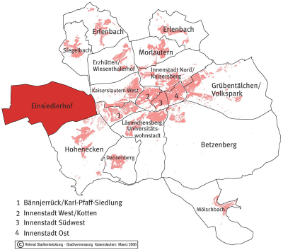 Der Ortsbezirk Einsiedlerhof auf der Stadtkarte