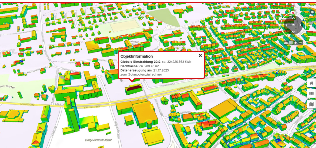 Ausschnitt des Solardachkataster der Stadt Kaiserslautern