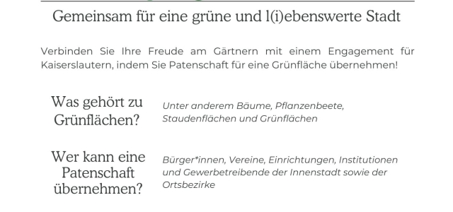 Flyer der Stadtbildpflege Kaiserslautern mit Informationen zur Grünpflege-Patenschaft.