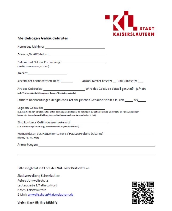 Pdf-Dokument zue Meldung von Gebäudebrüter.