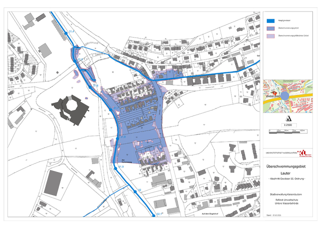 Karte zeigt Überschwemmungsgebiet der Lauter © Stadt Kaiserslautern